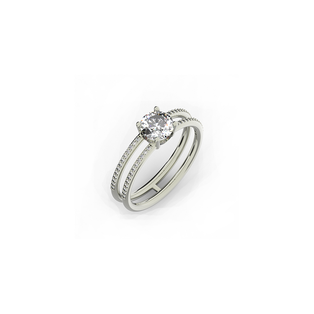 Double band pavé ring in 18K white gold with 0.75 carats diamond by Nayestones, Belgian fine jewelry brand.