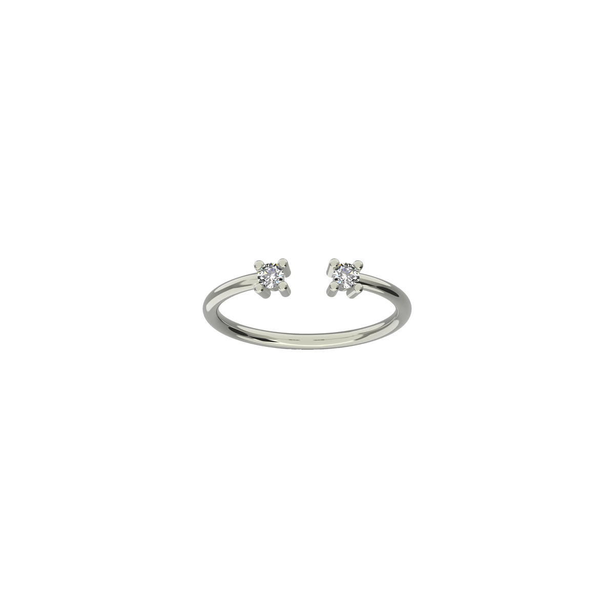 Double brilliant diamond ring in 18k white gold with two 0.065 carat diamonds by Nayestones, Belgian fine jewelry