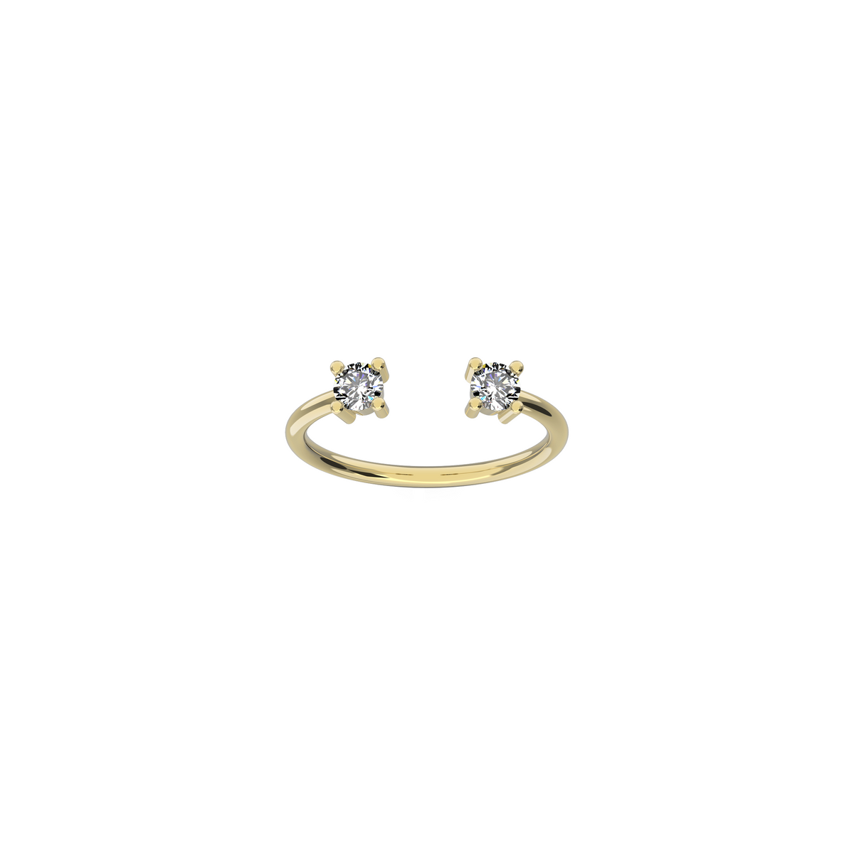 Double brilliant diamond ring in 18k white gold with two 0.18 carat diamonds by Nayestones, Belgian fine jewelry.
