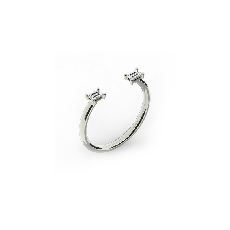 Double baguette diamond ring in 18k white gold with two 0.11 carat diamonds by Nayestones, Belgian fine jewelry  Nayestones