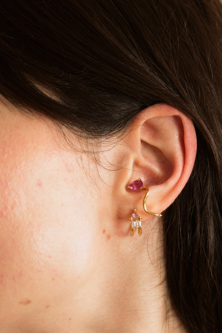 Model wearing Atlante Pink Tourmaline Earrings