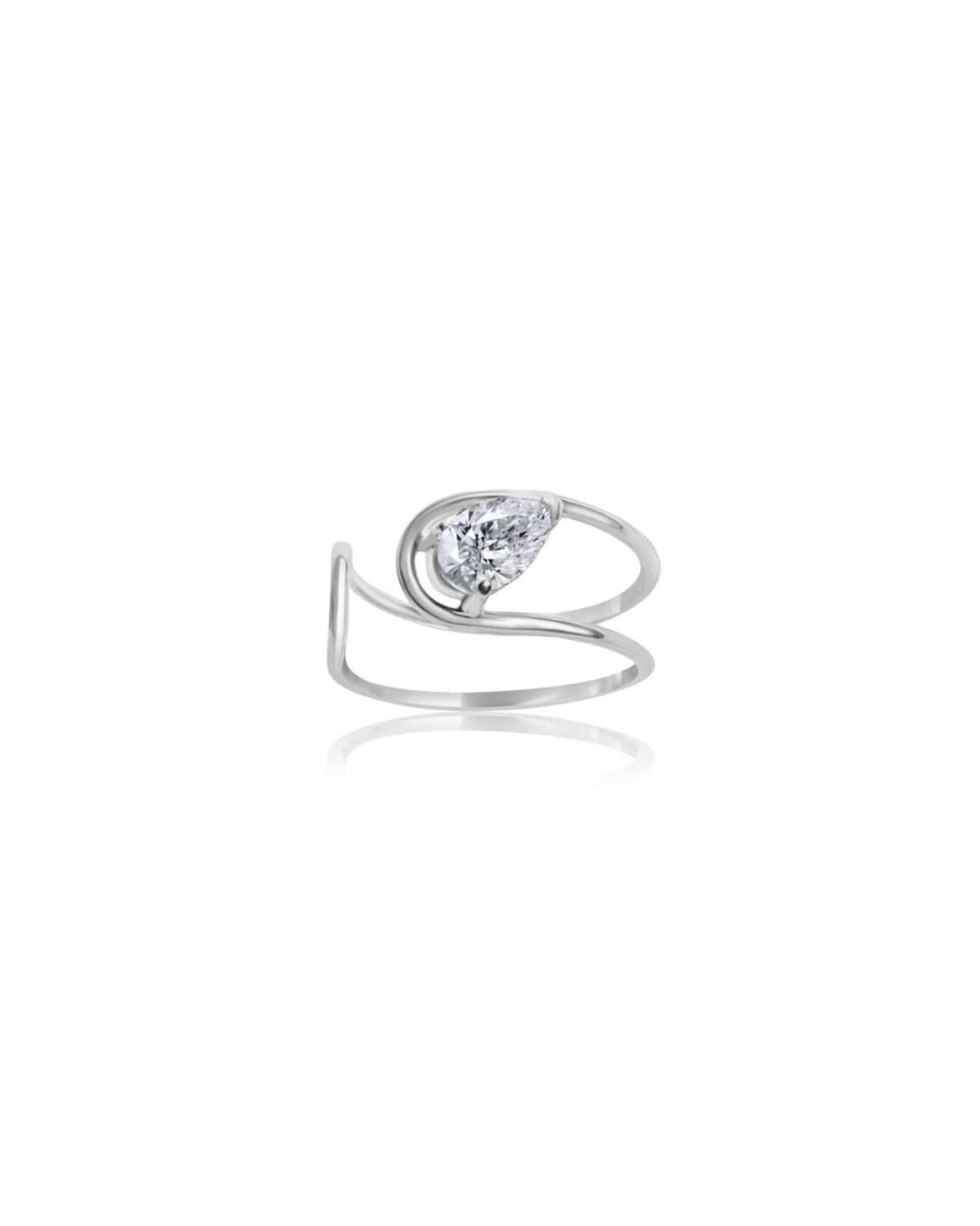 Double C Engagement Ring in 18K White Gold with a Pear Cut Diamond by Nayestones, Belgian Fine Jewelry.