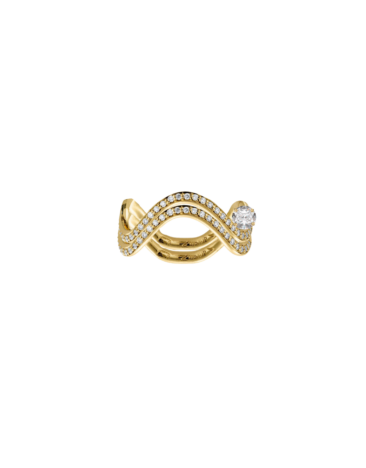 Petite Comete wedding and engagement ring in 18k yellow gold ring with a 0.25 carat round star diamond and double pavé diamonds by Nayestones, Belgian Fine Jewelry.