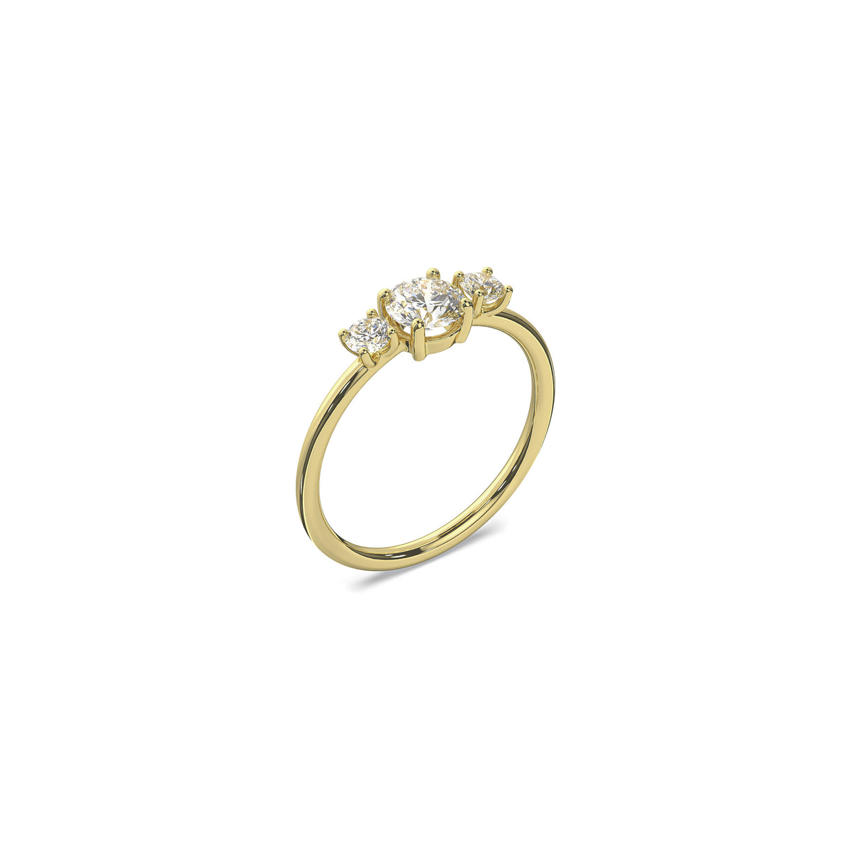 Trilogy engagement ring in 18K yellow gold with 0.5 carat diamond center stone by Nayestones, Belgian fine jewelry brand.