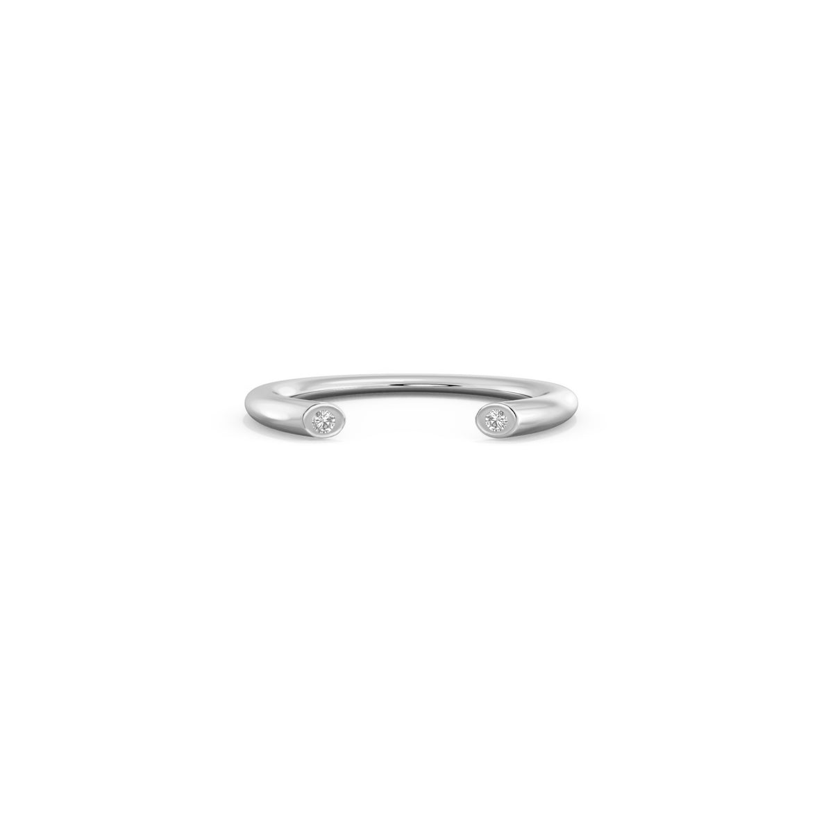 Full Moon Ring 18k white gold with two 0.04ct lab-grown diamonds by Nayestones, Belgian fine jewelry.