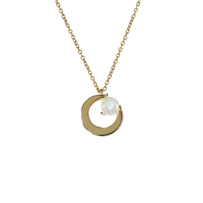 Moon Celeste Necklace in 18K yellow gold with a moonstone by Nayestones, Belgian Fine Jewellery   Nayestones