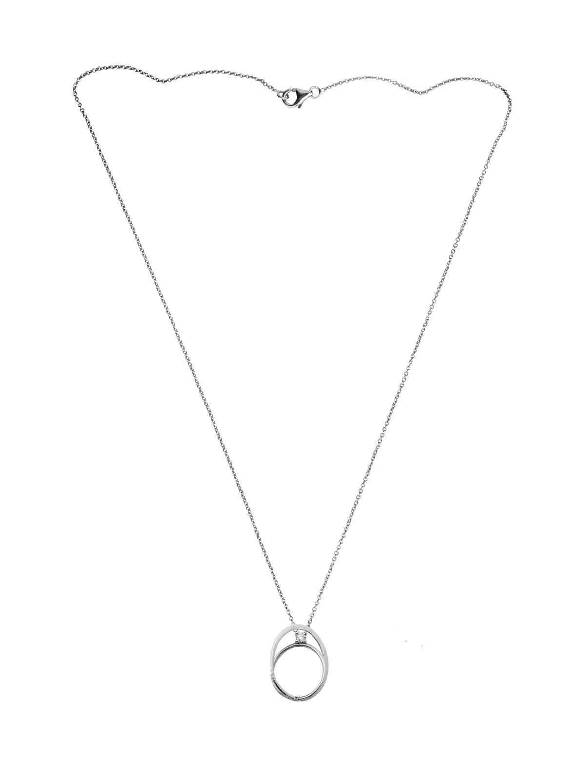 Moon Ellipse necklace in 18K white gold with 0.05 carats diamond by Nayestones, Belgian fine jewelry.