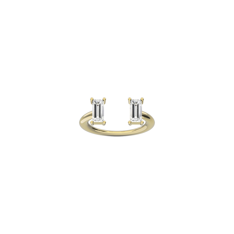 Double baguette diamond ring in 18k yellow gold with two 0.56 carat diamonds by Nayestones, Belgian fine jewelry  Nayestones