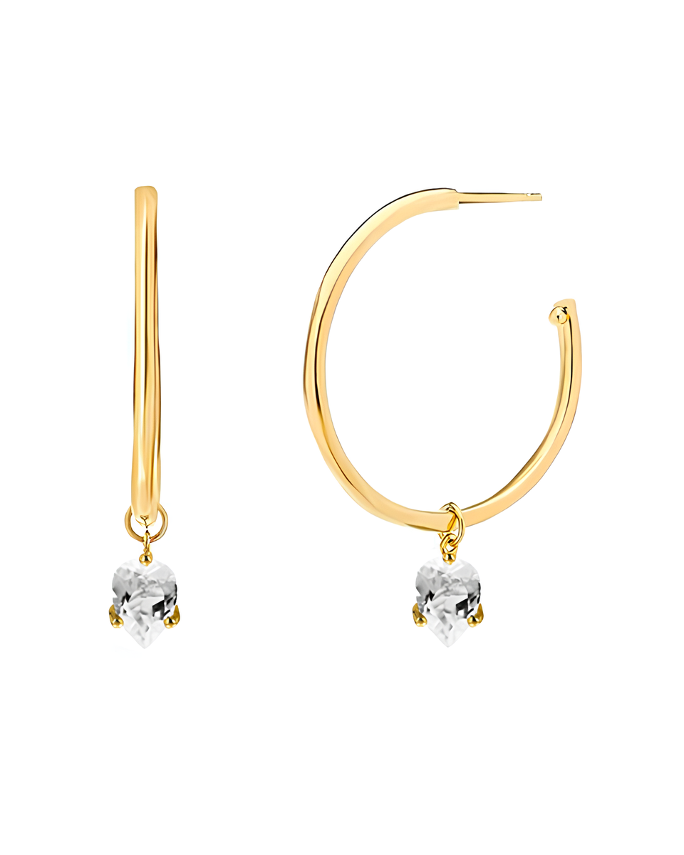 Bloom petite creole earring in 9K yellow gold with a topaz stone by Nayestones, Belgian Fine Jewelry.