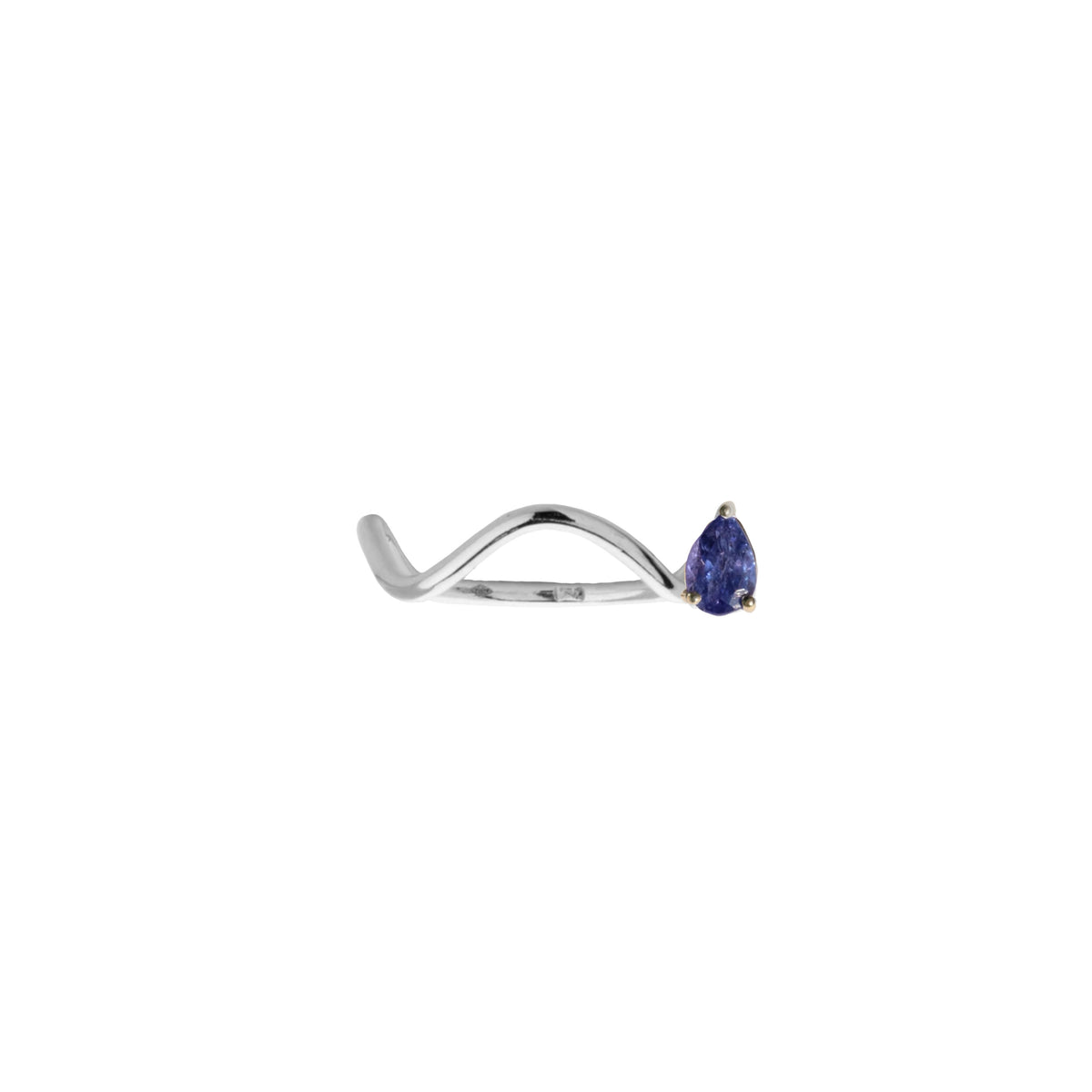 Petite Comète engagement ring in 9K white Gold Ring with a Tanzanite Pear-Cut Stone on the Right Side by Nayestones, Belgian fine jewelry.