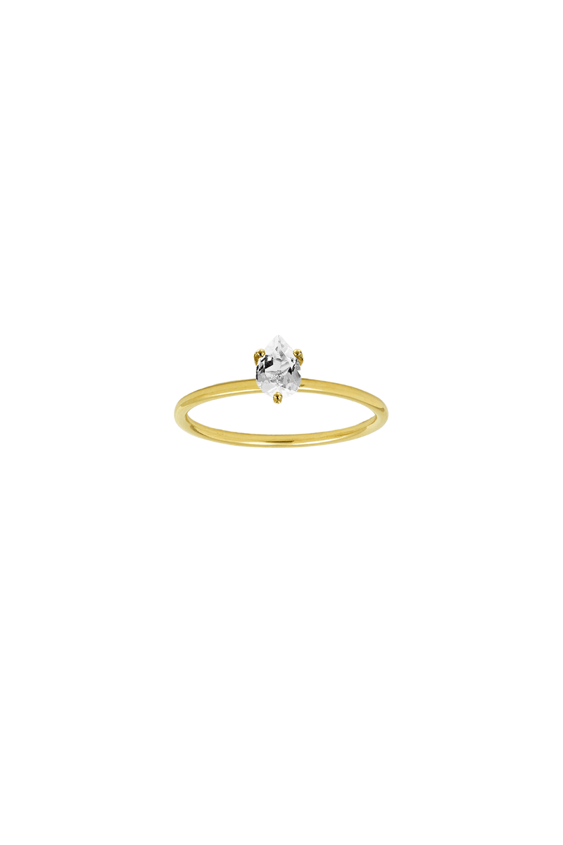 Signature Petite Bloom ring in 9k yellow gold with a center hite topaz stone by Nayestones, Belgian Fine Jewelry.  Nayestones