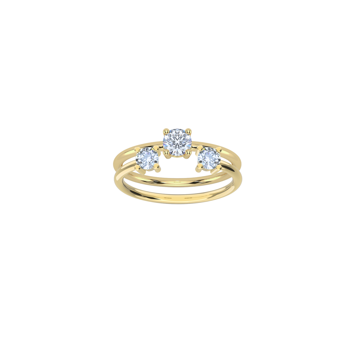 Solitaire Double Diamond Wedding Ring Set in 18k yellow gold, featuring a 0.5ct Solitaire Diamond Ring and a Double Brilliant Ring with 0.2ct diamonds by Nayestones, Belgian fine jewelry.