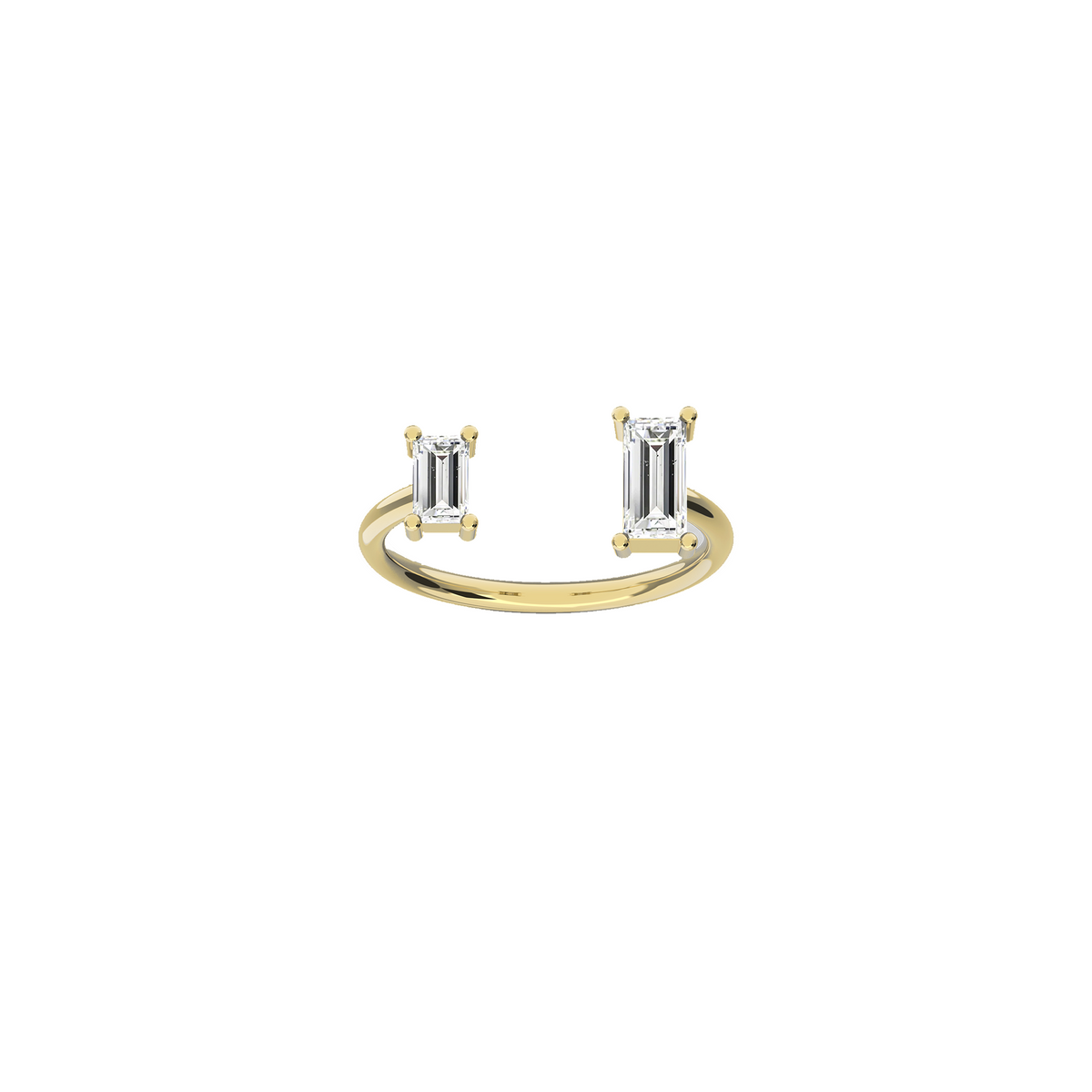 Toi & Moi Engagement ring in 18K yellow gold with two baguette-cut 0.89 carats diamonds by Nayestones, Belgian Fine Jewelry.