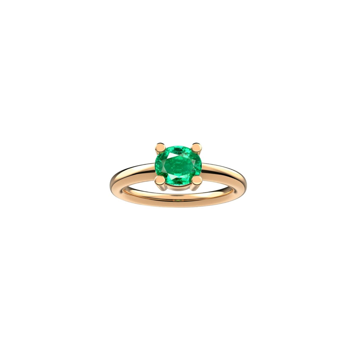 Gaïa Emerald ring in 14K or 18K pink gold with a central emerald, in a white background, by Nayestones, Belgian fine jewelry.