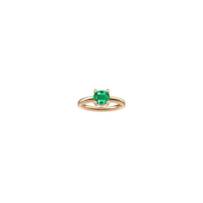 Gaïa Emerald ring in 14K or 18K pink gold with a central emerald, in a white background, by Nayestones, Belgian fine jewelry.  Nayestones