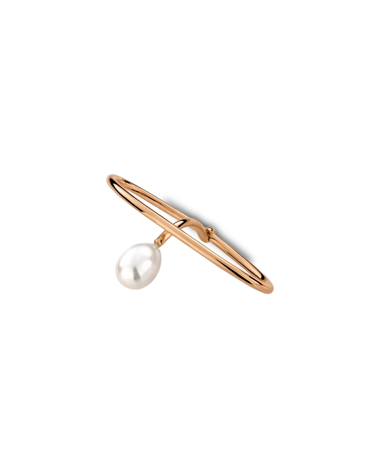 Path of Life Julia Double ring in 18K yellow gold with a single pearl by Nayestones, Belgian Fine Jewelry.