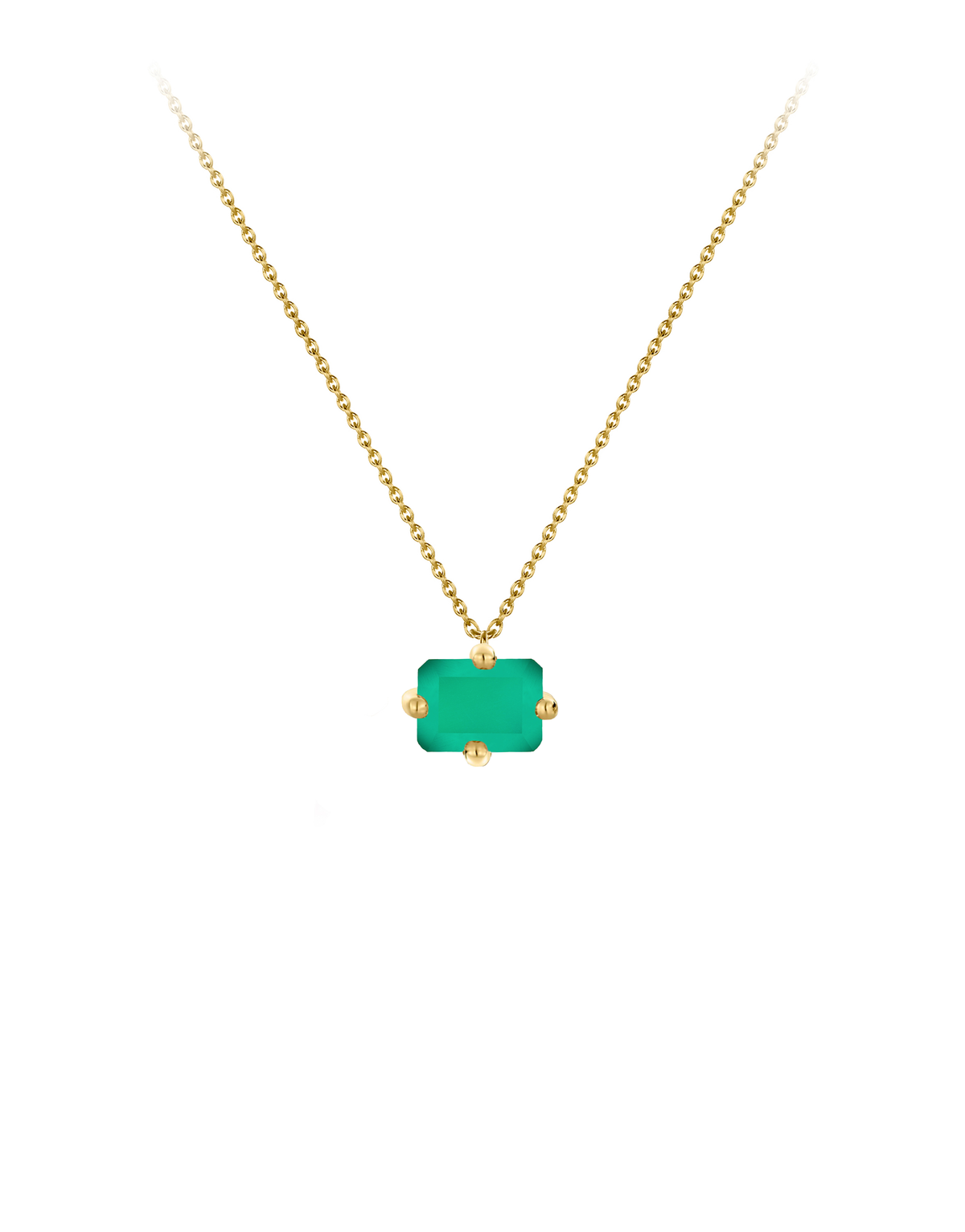 Signature octogone necklace in 9k yellow gold with an octagon-cut green onyx by Nayestones, Belgian Fine Jewelry.