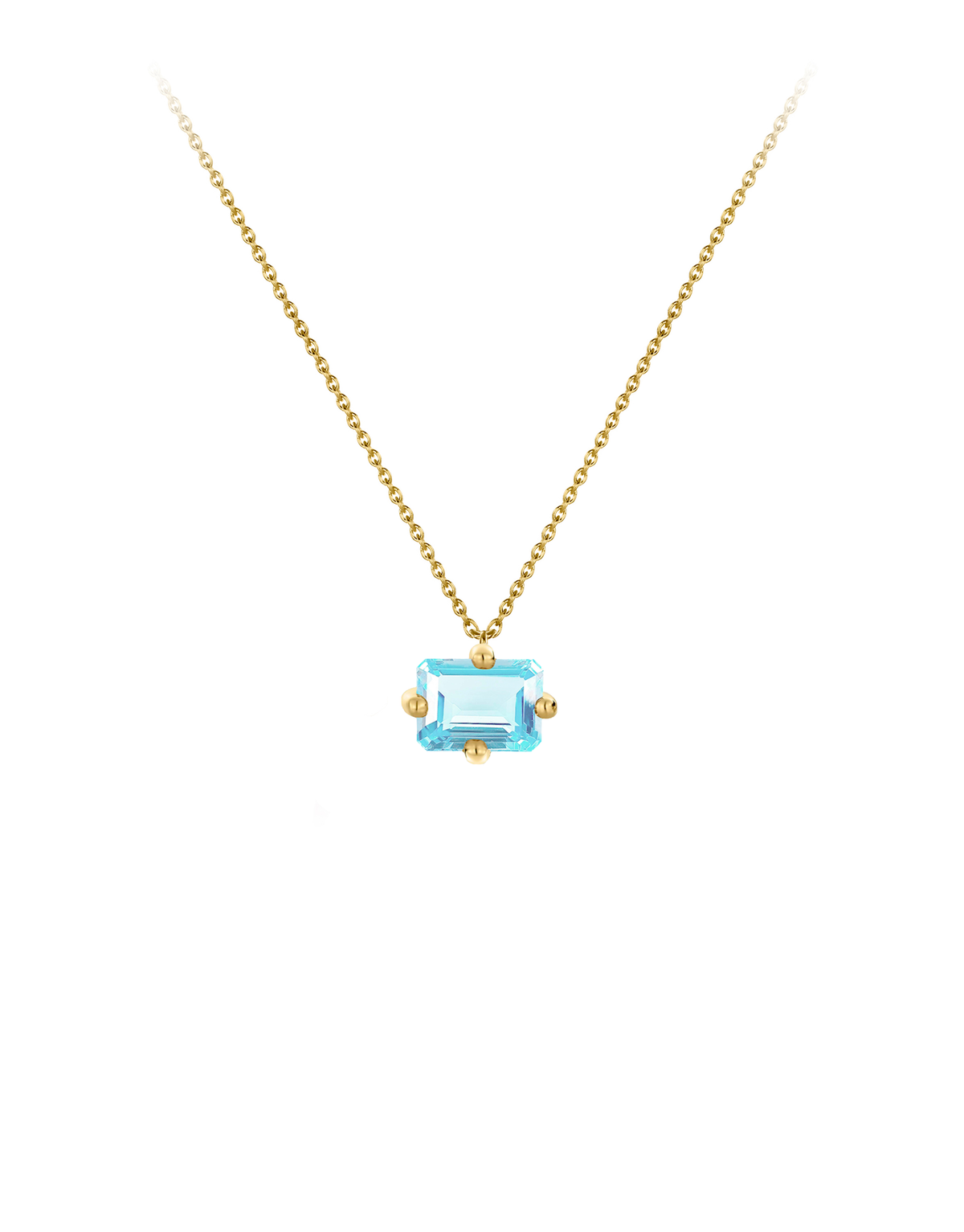 Signature octogone necklace in 9k yellow gold with an octagon-cut sky blue topaz by Nayestones, Belgian Fine Jewelry.