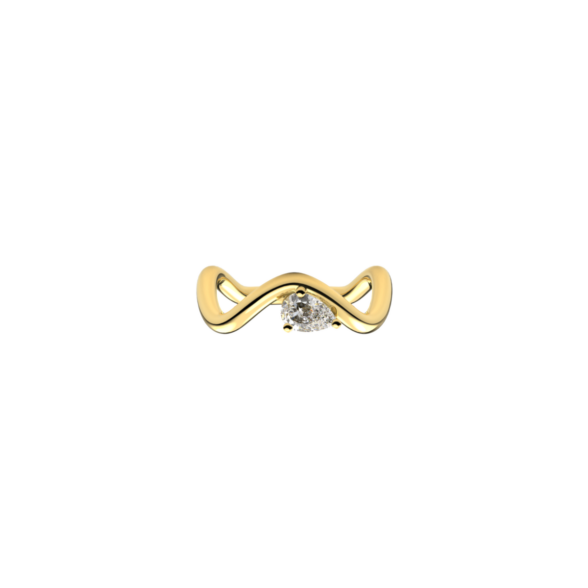 Petite Comete Bold engagement ring in 18k yellow gold with a 0.25 carat Pear Star Diamond in a white background, by Nayestones, Belgian Fine Jewelry.