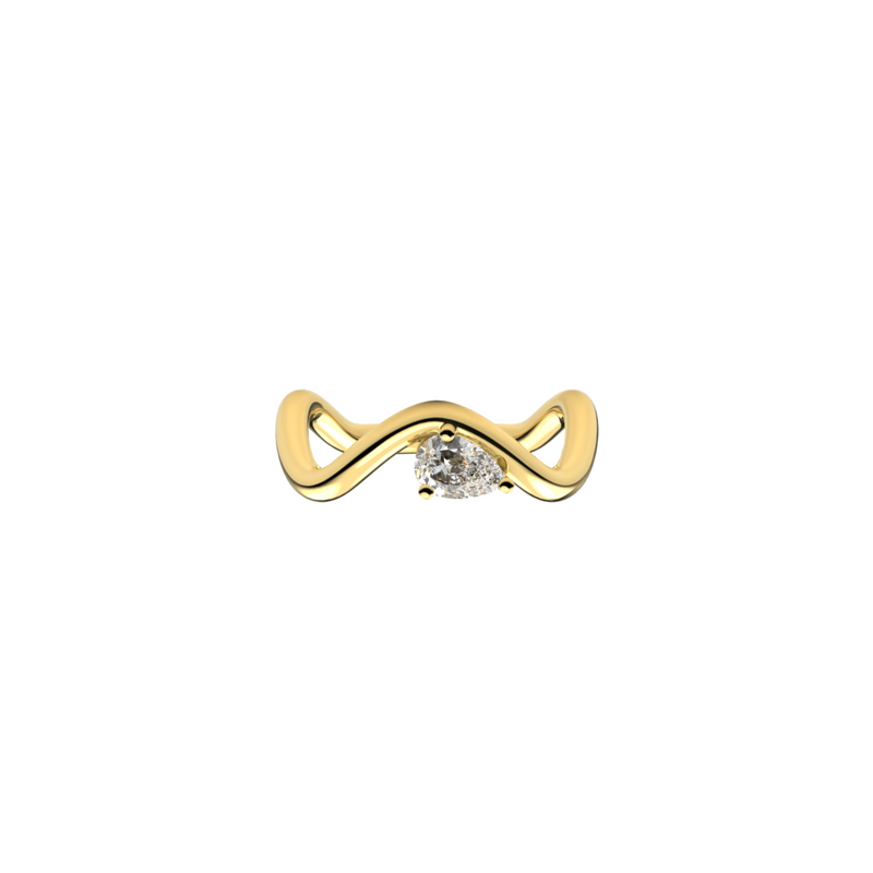Petite Comete Bold engagement ring in 18k yellow gold with a 0.25 carat Pear Star Diamond in a white background, by Nayestones, Belgian Fine Jewelry. Nayestones