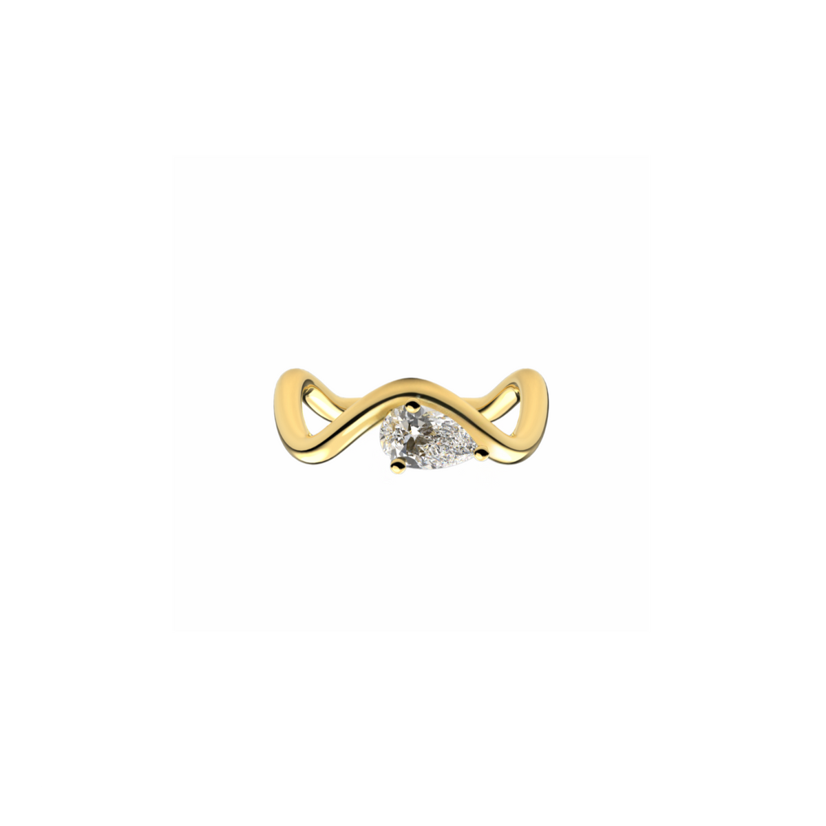 Petite Comete Bold engagement ring in 18k yellow gold with a 0.70 carat Pear Star Diamond in a white background, by Nayestones, Belgian Fine Jewelry.