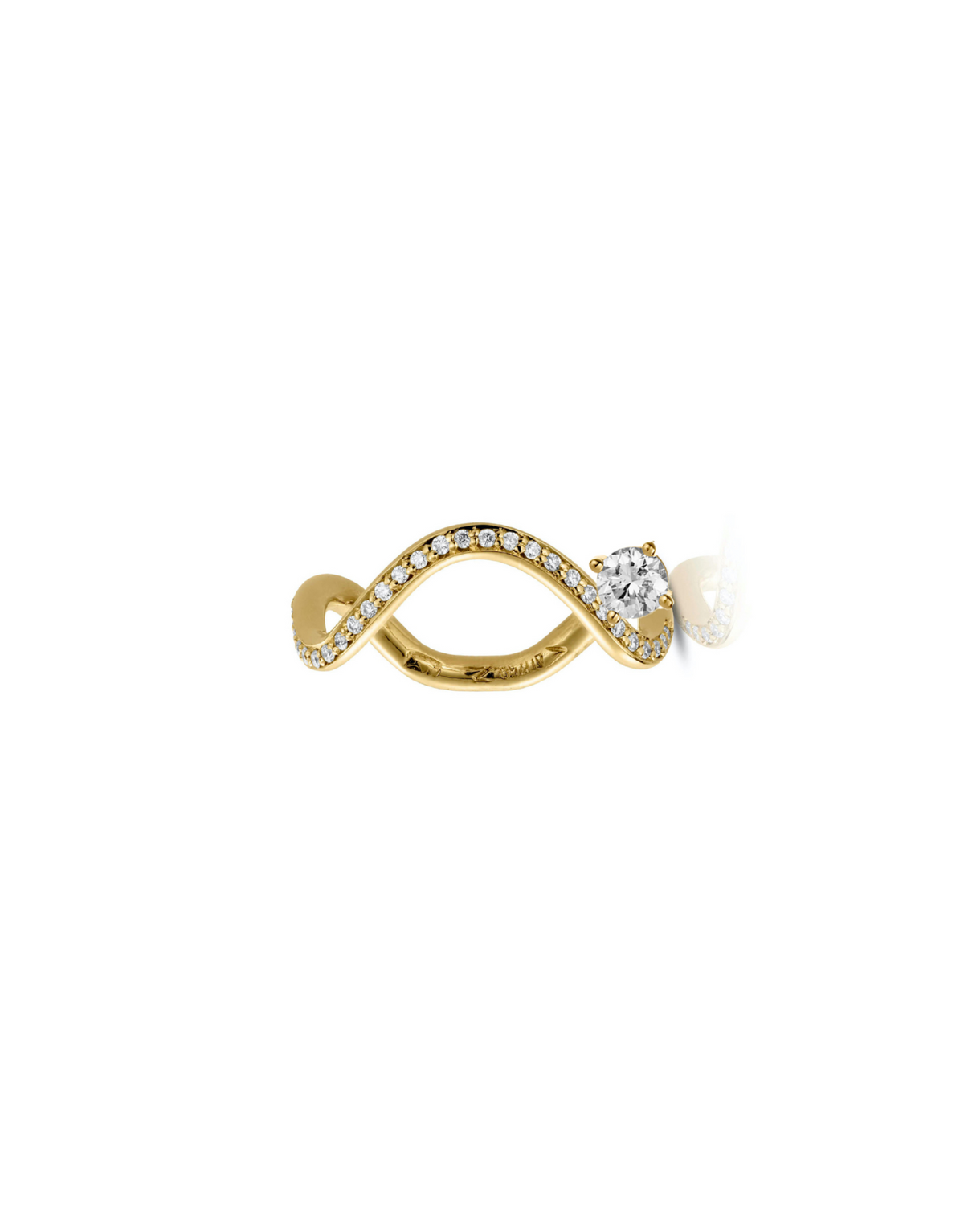 Double Petite Comète wedding ring set in 18k yellow gold with a 0.25ct round star diamond and pavé diamonds, by Nayestones, Belgian fine jewelry
