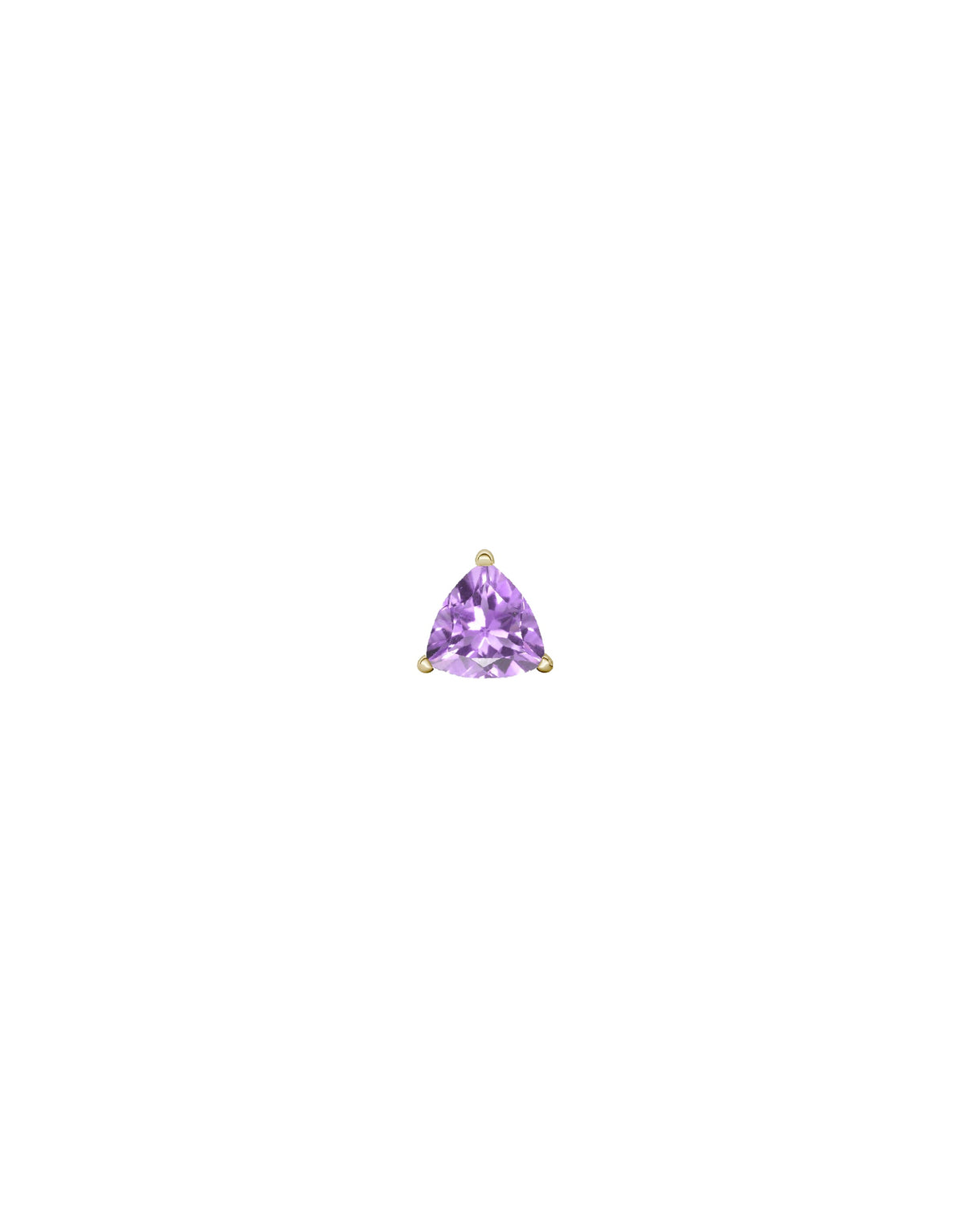 stud earring in 9k and 18k yellow gold with a trillion-cut amethyst stone by Nayestones, Belgian fine jewelry.