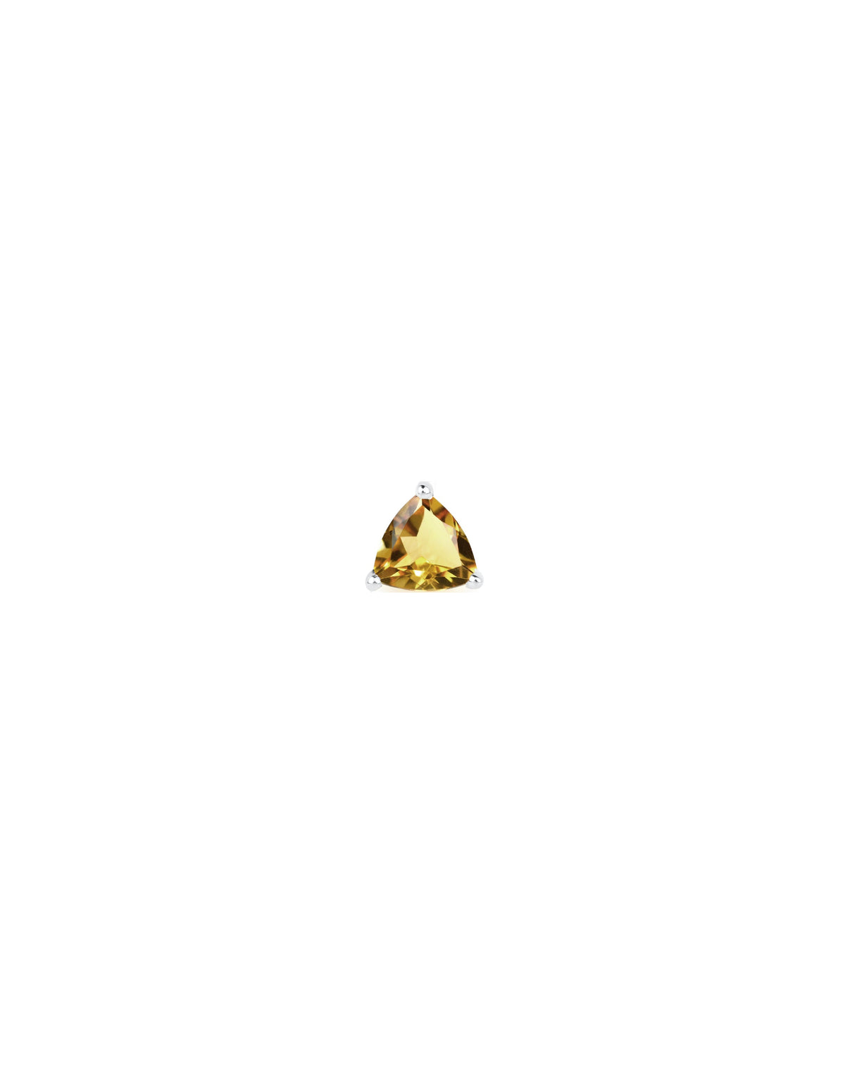 stud earring in 9k and 18k white gold with a trillion-cut citrine stone by Nayestones, Belgian fine jewelry.