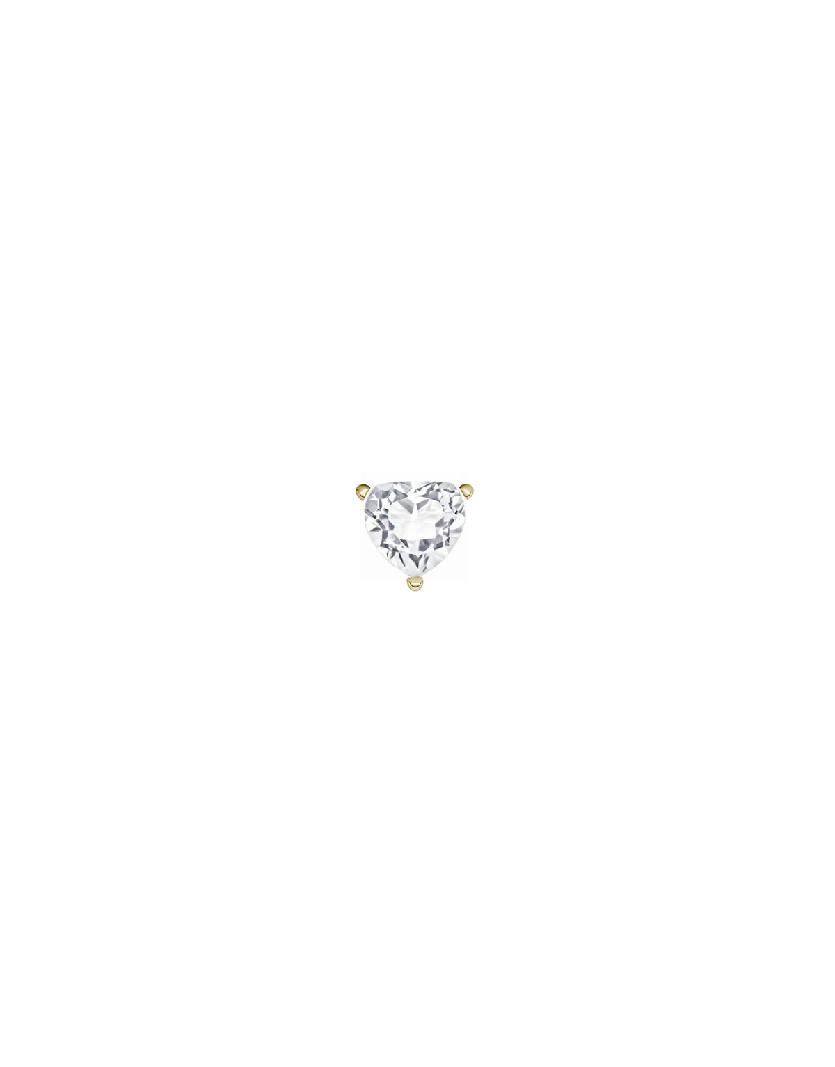 stud earring in 9k and 18k white gold with a heart-cut white topaz stone by Nayestones, Belgian fine jewelry.