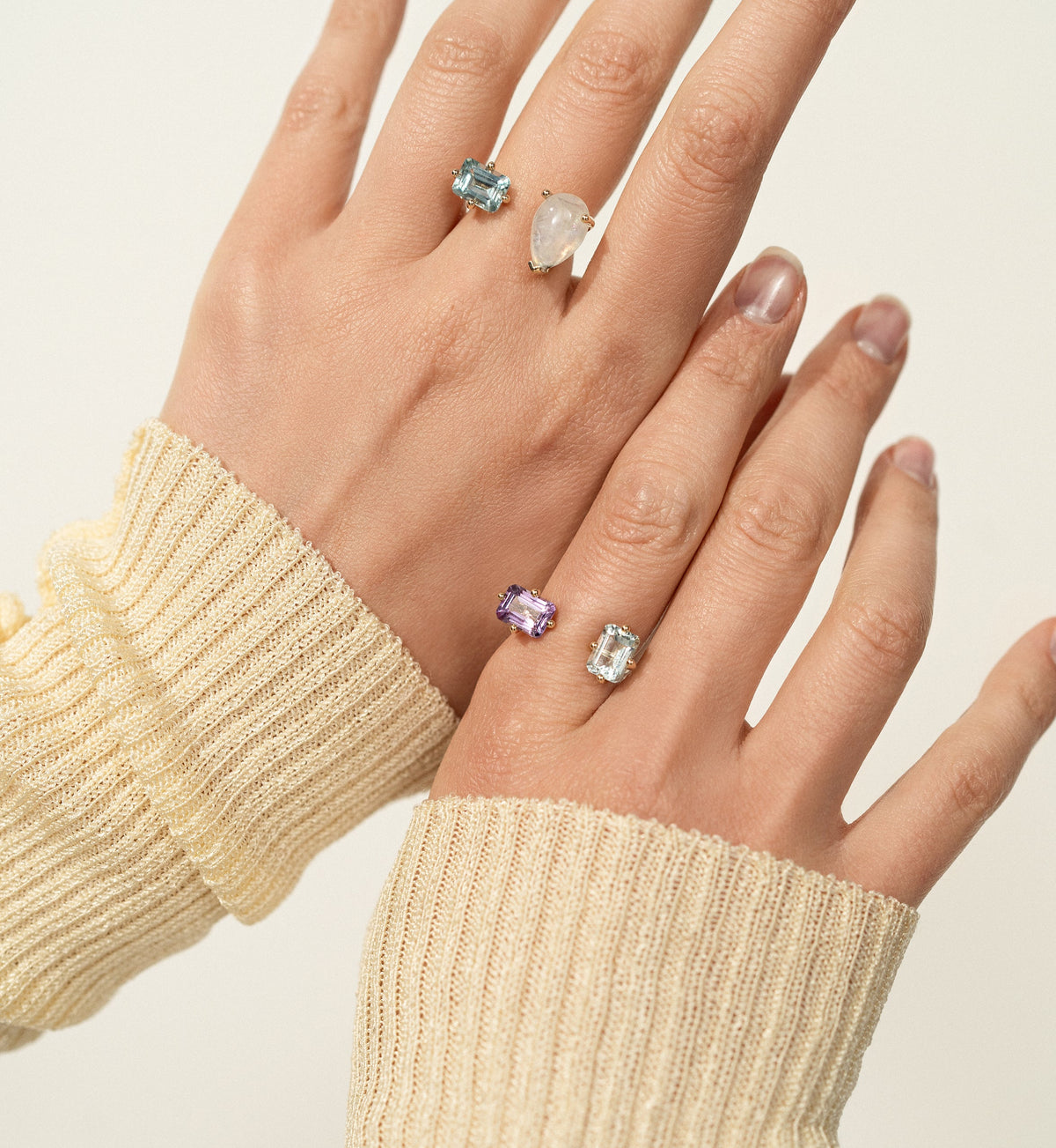 Ring 9K gold with twi octagon cut topaz - double octogone ring - Nayestones Creative Fine Jewellery made in Antwerp