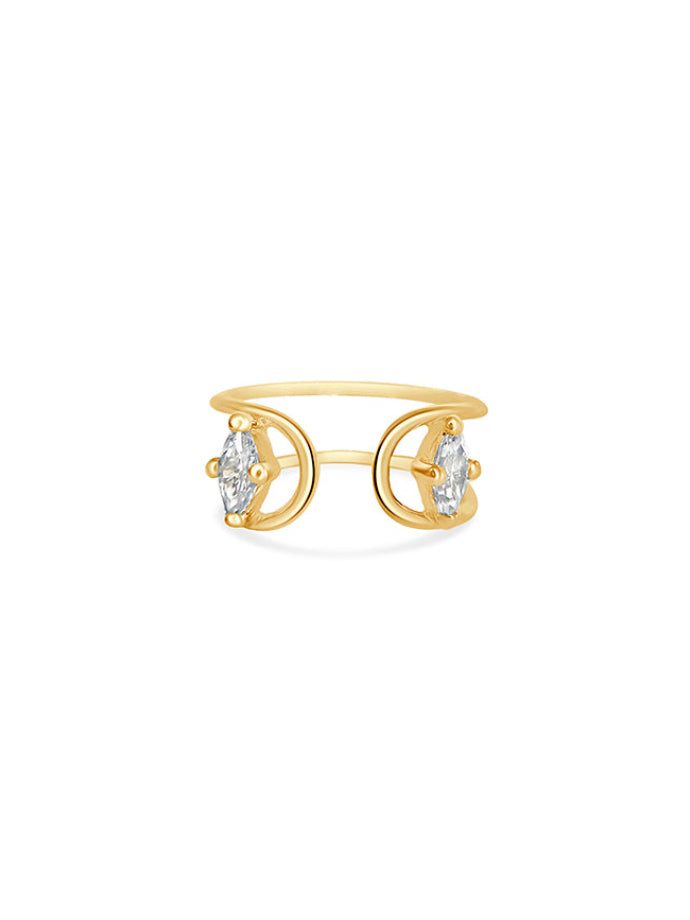 Double C Marquise Engagement Ring in 18K Gold with two Marquise Cut White Diamonds by Nayestones, Belgian fine jewelry.