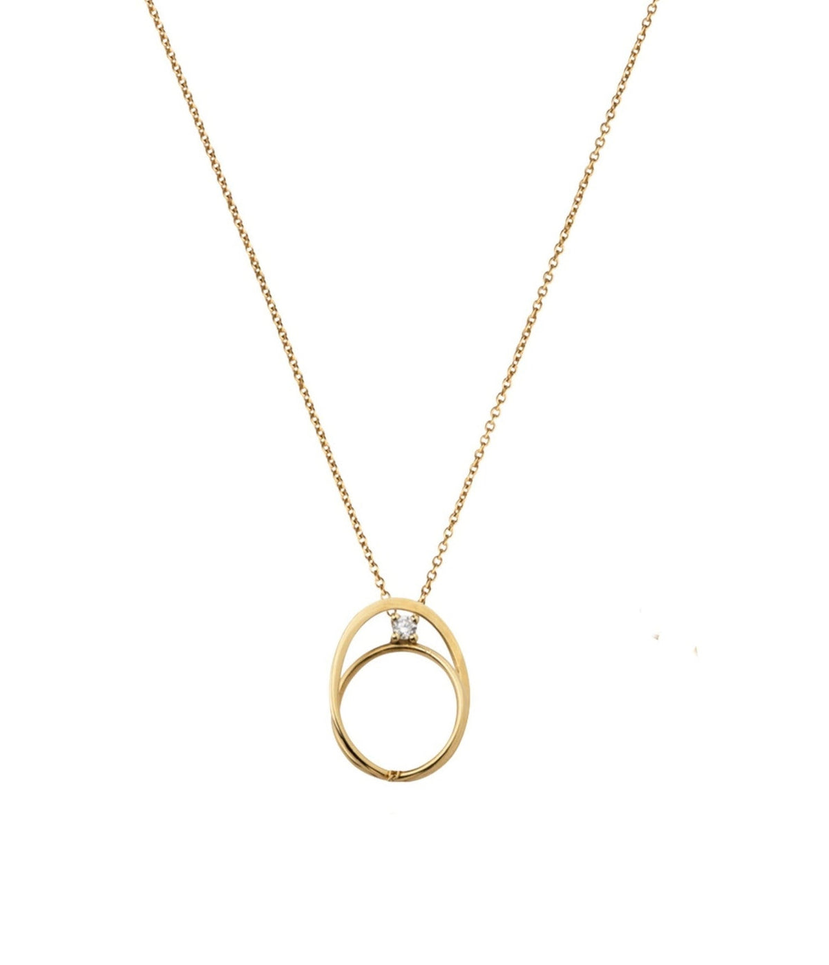 Moon Ellipse necklace in 18K yellow gold with 0.05 carats diamond by Nayestones, Belgian fine jewelry.