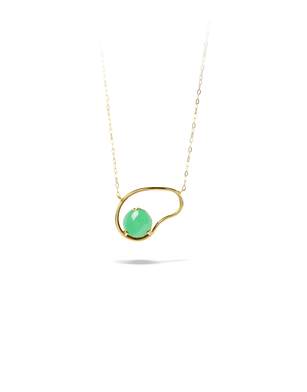 Neon Small Necklace in 9K gold with a round-cut chrysoprase by Nayestones, Belgian fine jewelry.