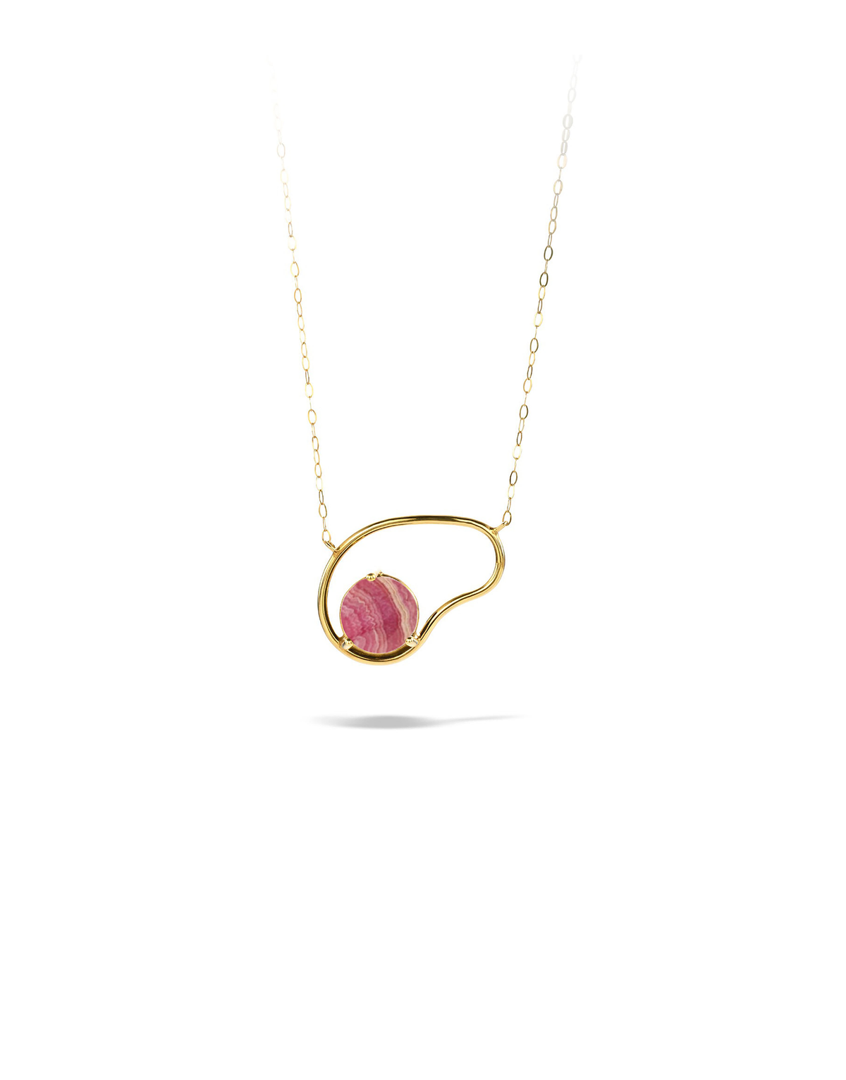 Neon Small Necklace in 9K gold with a round-cut rhodochrosite by Nayestones, Belgian fine jewelry.