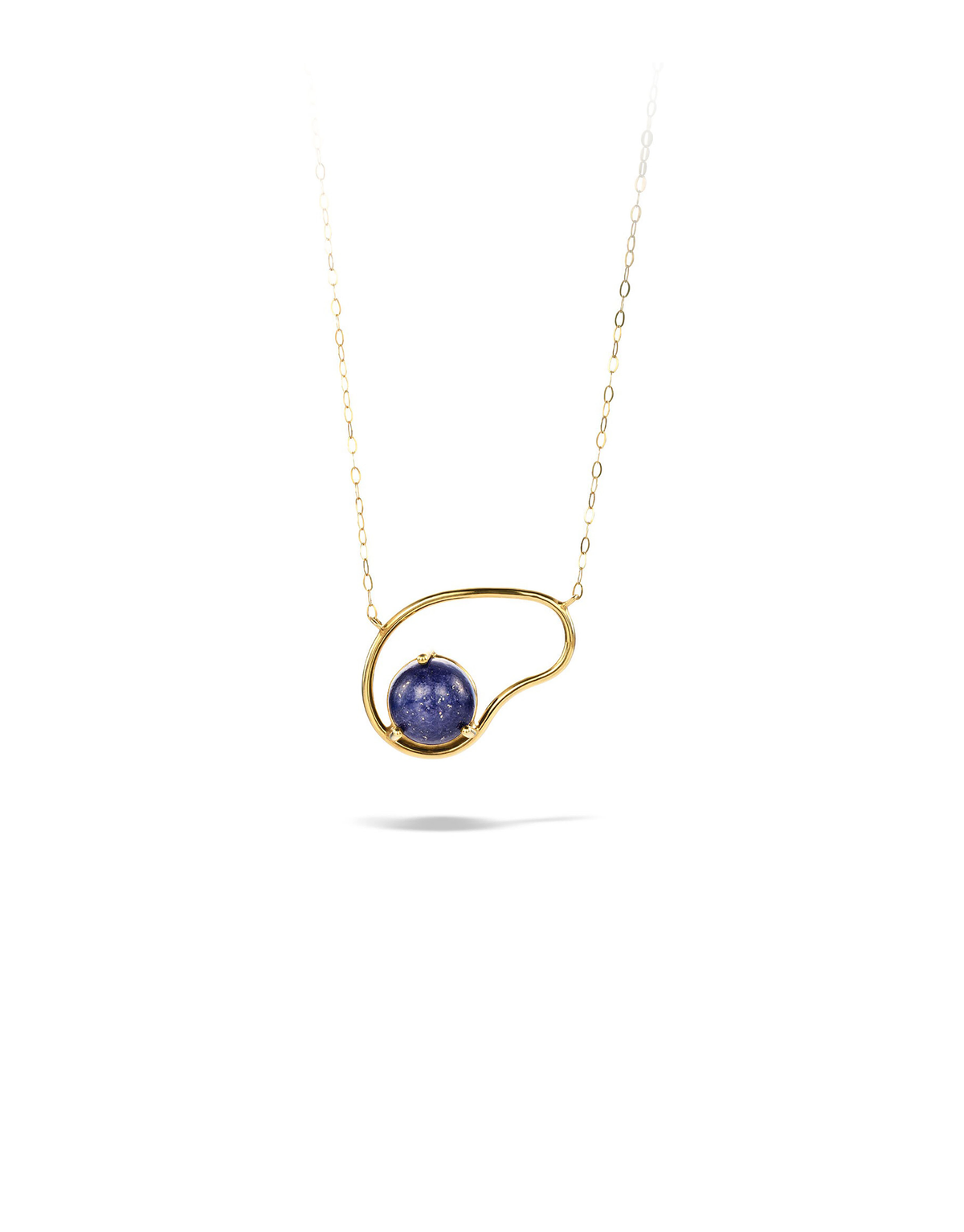 neon small necklace in 9K gold with a Lapis stone by Nayestones, Belgian fine jewelry.