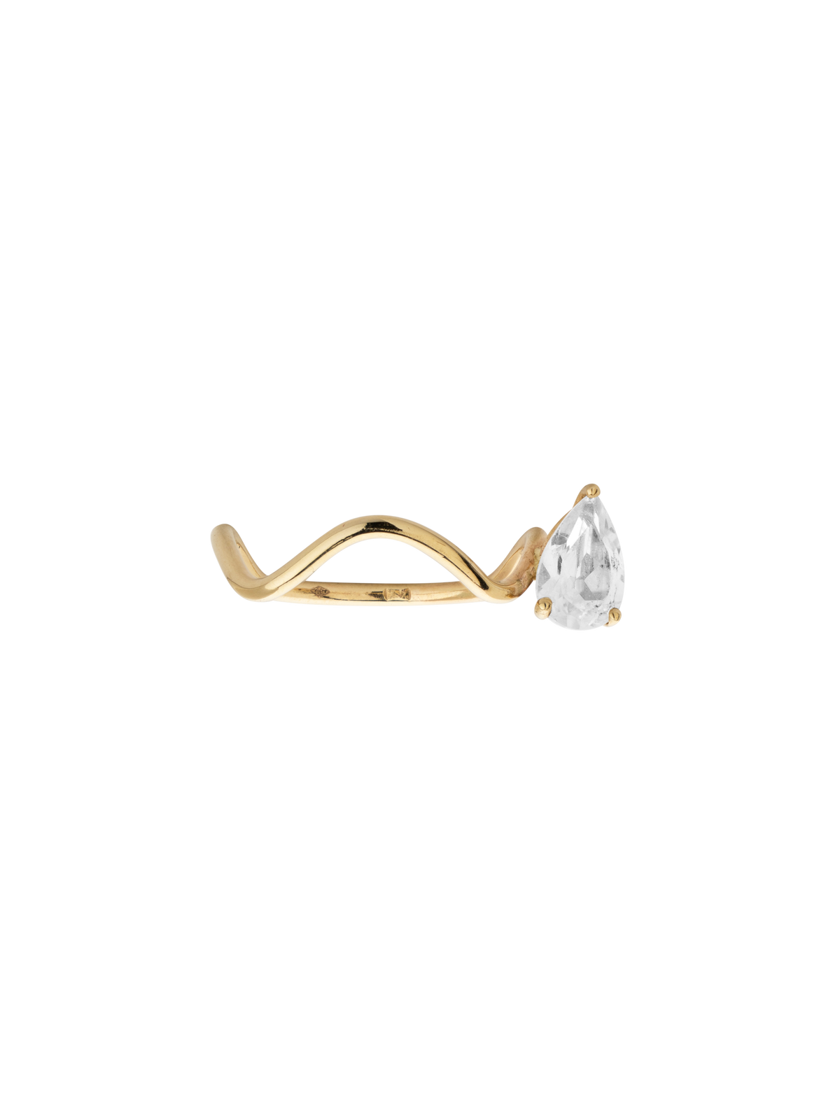 Petite Comète engagament ring in 9K Gold Ring with a White Topaz Pear-Cut Stone on the Right Side by Nayestones, Belgian fine jewelry.