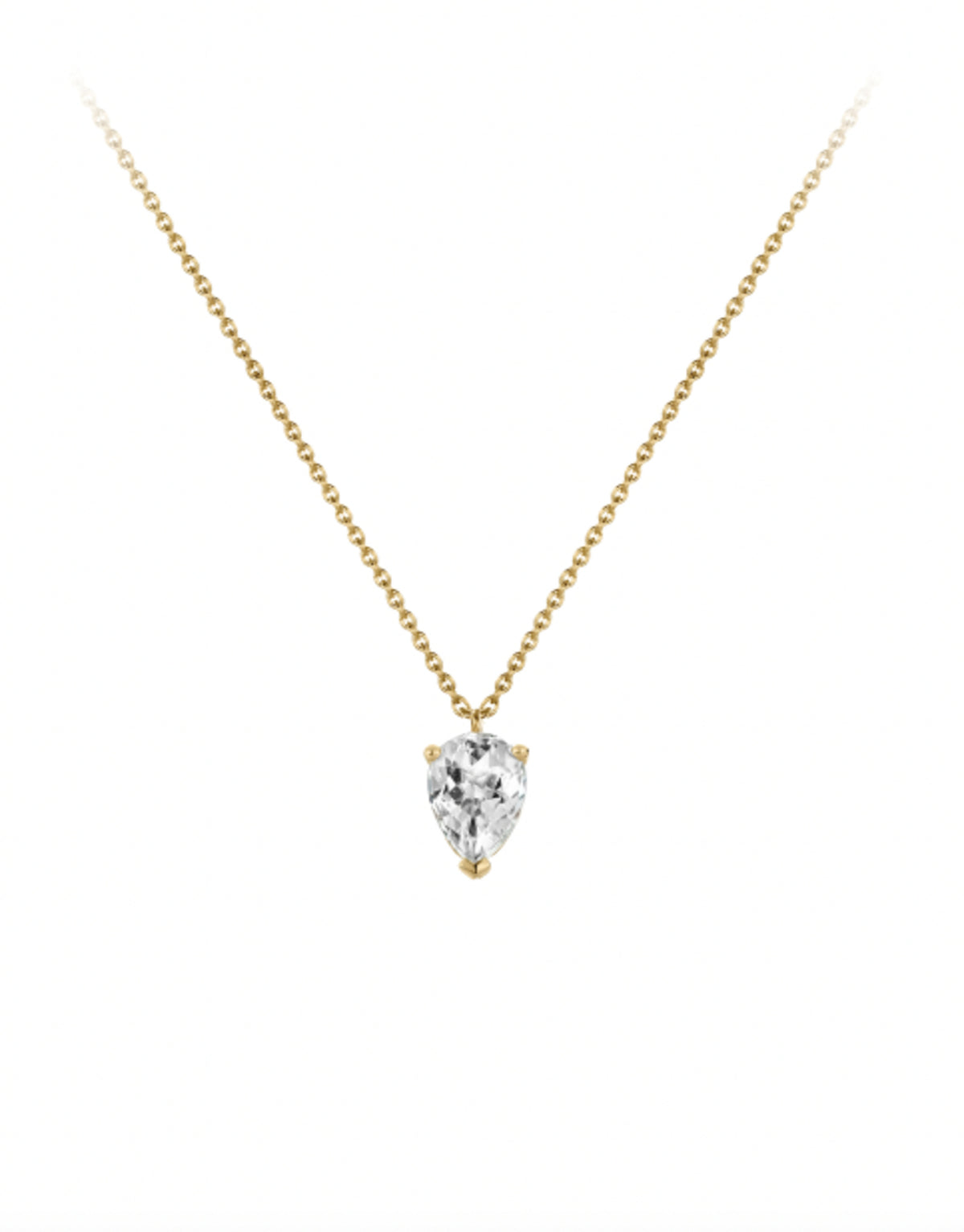 Bloom Necklace in 9K yellow gold with a pear cut green amethyst stone by Nayestones, Belgian fine jewelry.