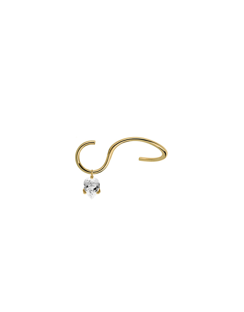 Curve Earring in 9K yellow gold with a pear-cut white topaz by Nayestones, Belgian fine jewelry. Nayestones