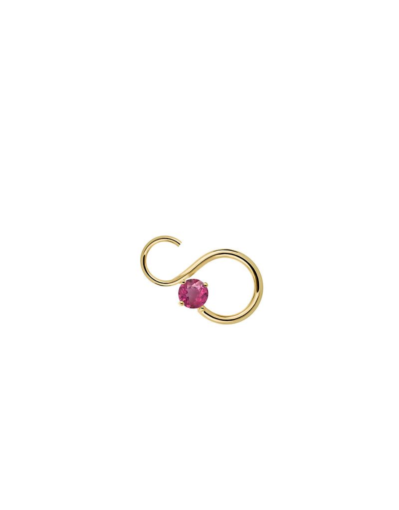 Infinity Mono Earring in 9k yellow gold with stones Pink Tourmaline October Birthstone by Nayestones, Belgian Fine Jewelry Nayestones