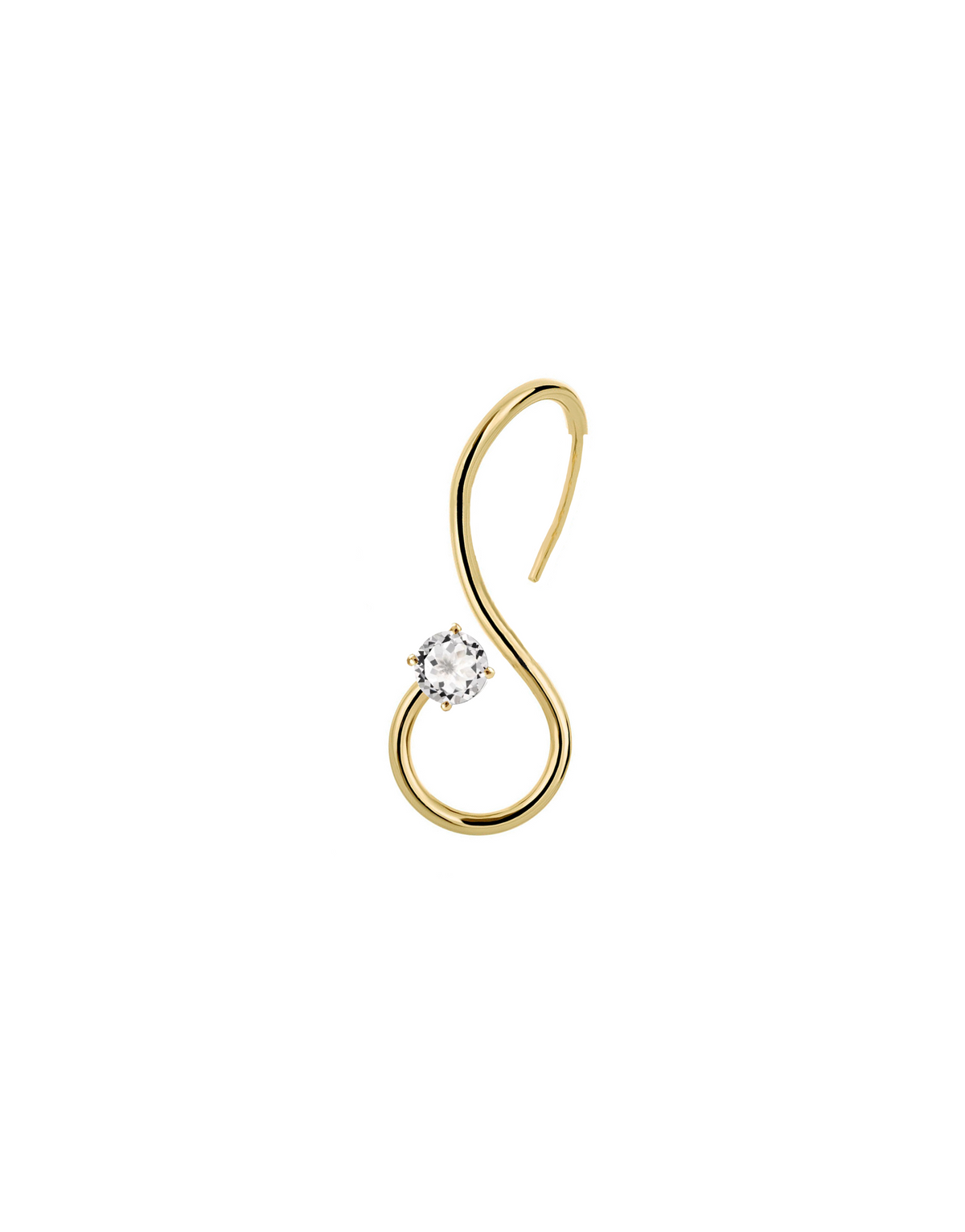 Infinity Earrings in 9k yellow gold with a round cut white topaz by Nayestones, Belgian fine jewelry.