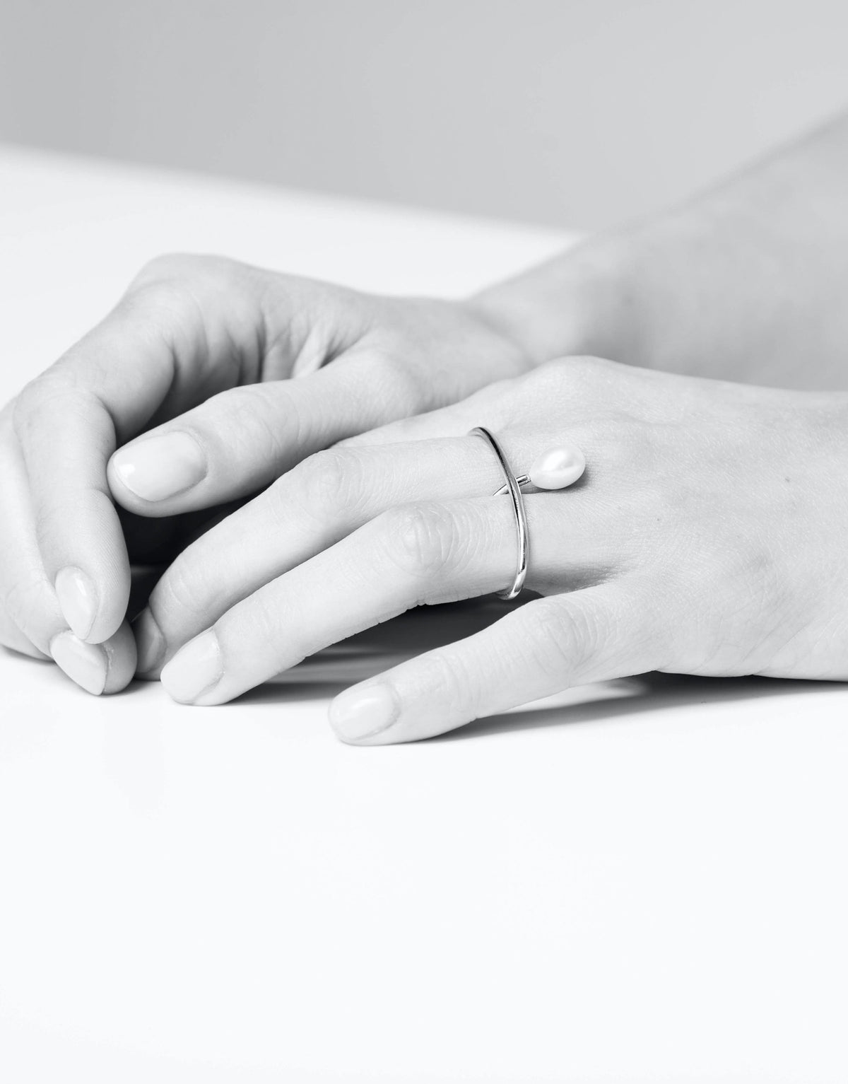 Double ring silver pearl - Julia double ring pearl - Nayestones
