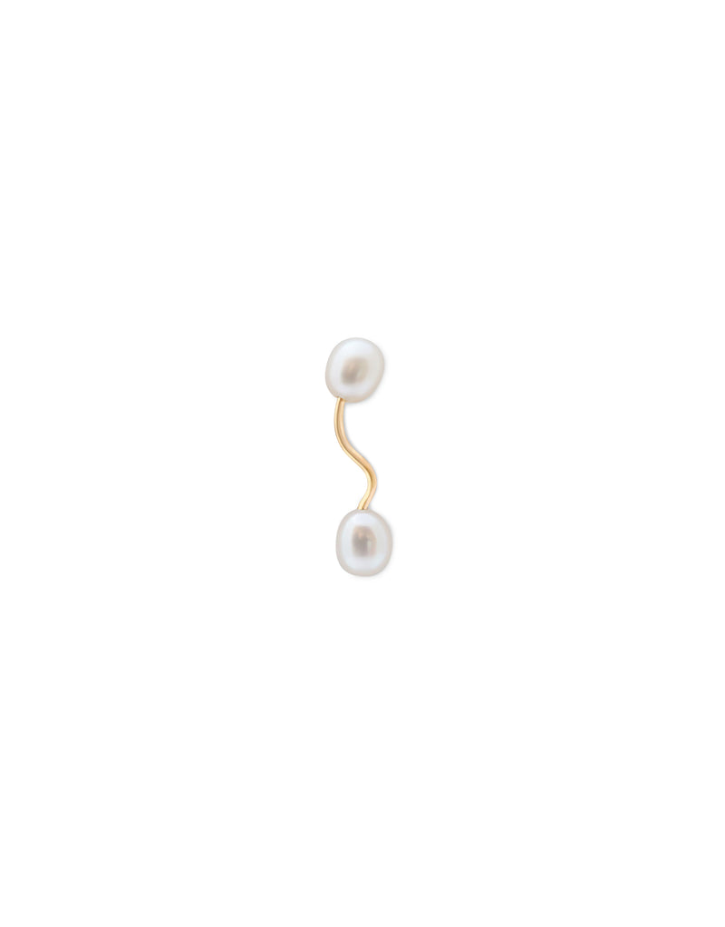 Path Of Life Louise Earring in 18K yellow gold with a pearl on each side by Nayestones, Belgian fine jewelry. Nayestones