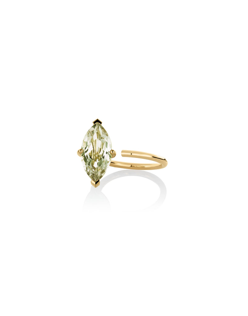 Light Green Marquise-Cut Amethyst set in 9K Yellow Gold Ring by Nayestones. Nayestones