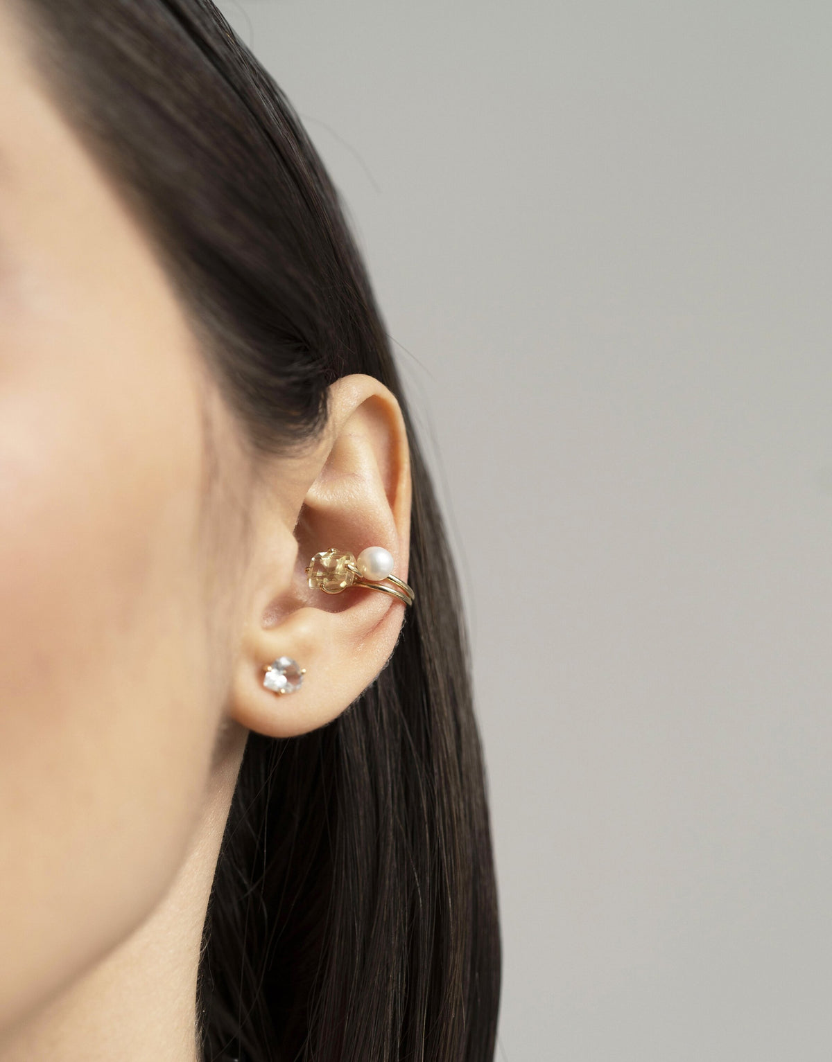 9k yellow gold earcuff set with pearl - Pearl Ear Cuff - Nayestones