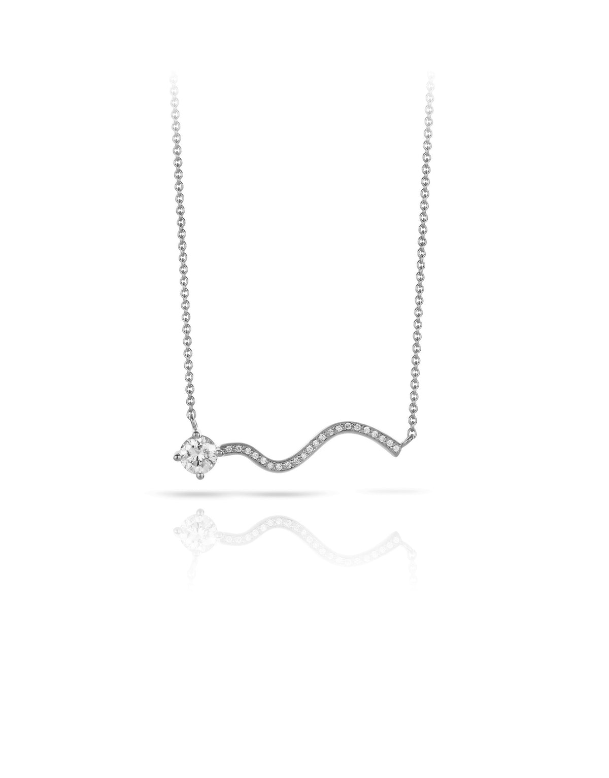 Petite Comete Necklace in 18K white gold with pavé diamonds by Nayestones, Belgian fine jewelry.