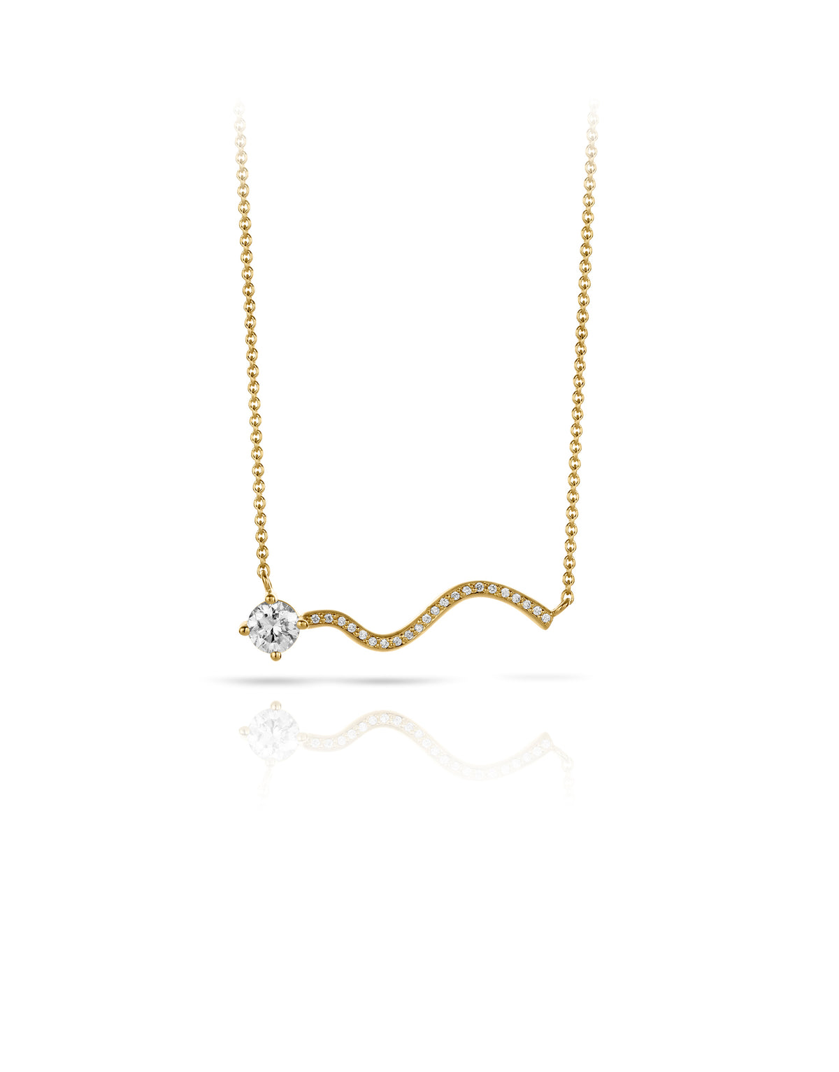Petite Comete Necklace in 18K yellow gold with pavé diamonds by Nayestones, Belgian fine jewelry.