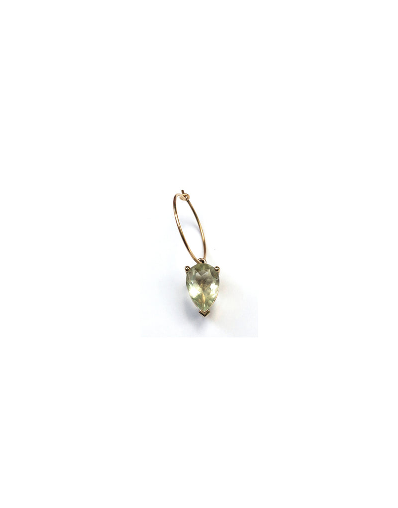 round bloom Earring in 9K yellow gold with a green amethyst stone by Nayestones, Belgian fine jewelry. Nayestones
