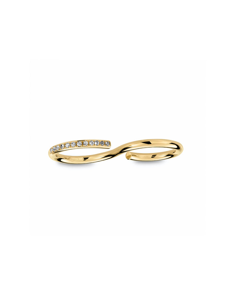 Signature Double ring in 9K yellow gold with pink sapphires by Nayestones, Belgian fine jewelry. Nayestones
