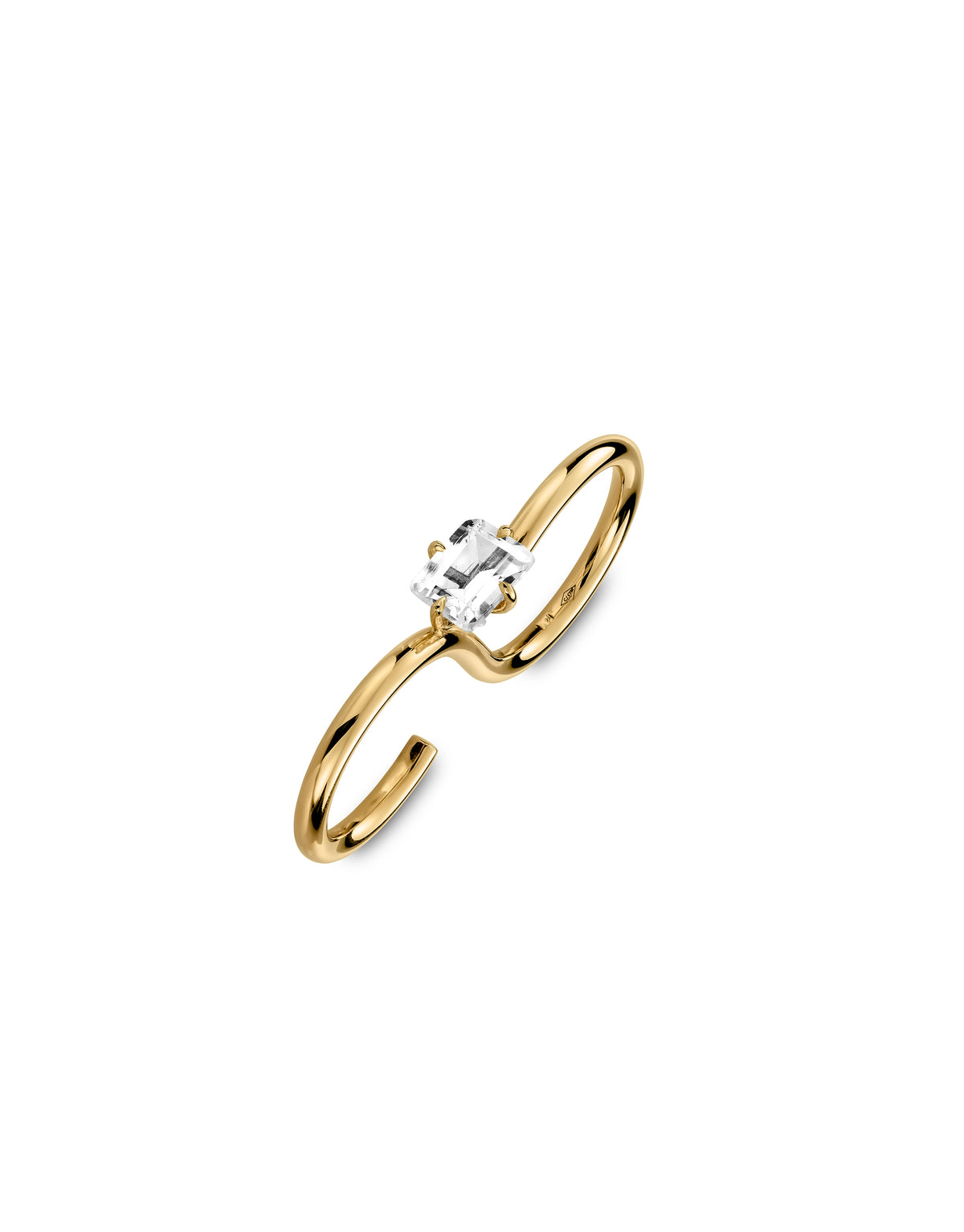 Signature Double ring in 9K yellow gold with a center topaz stone by Nayestones, Belgian fine jewelry.