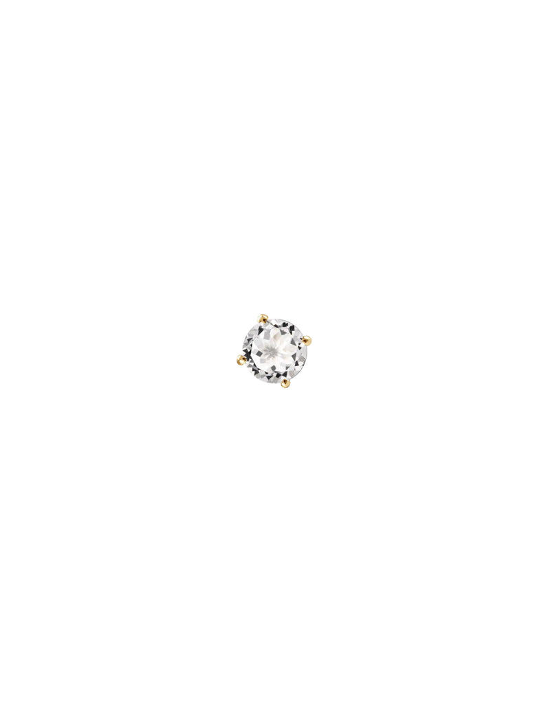 Stud Earring in 14k and 9k yellow gold with a round white topaz stone by Nayestones, Belgian fine jewelry.  Nayestones